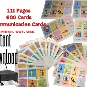111 Communication Cards-600 Images keyword. JPEG Print at home, Instant download, Non-Verbal, ASL, Flashcards, Communication tool, Digital
