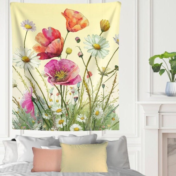 Floral Watercolor Bouquet of Flowers Indoor Wall Tapestries