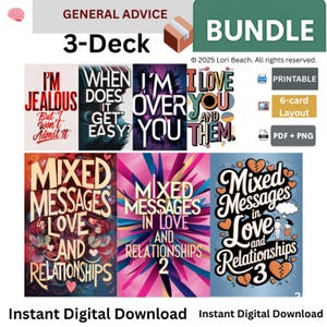 3 Deck Bundle Oracle printable 78 Card Decks| Instant Digital Download| Print, Cut, and Use. 234 unique message cards| Love Relationship