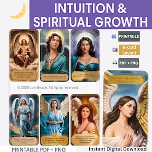 Oracle Deck Instant Digital Download 60-Card Tarot Cards Companion, Archangel Oracle Printable Instant Access Dual Sided Pre-Aligned
