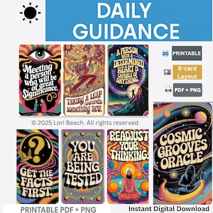 Oracle Deck Digital Download 60 Card Retro Trippy Psychedelic Tarot Deck companion cards Print at home Instant Access Dual sided pre-aligned