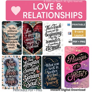 Tarot Oracle Cards| Passages of Love -60 Love and Relationship Oracle Cards| Print, Cut and use| Digital Download| |
