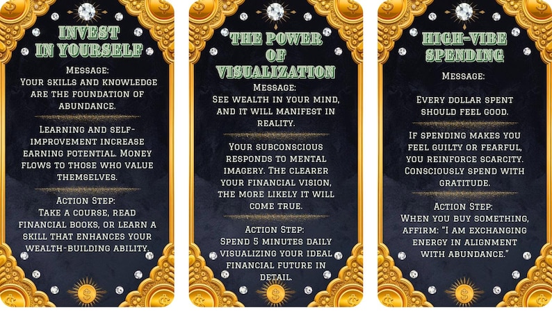 Millionaire's Mindset -Finance and Wealth Building Oracle and Guide- Printable Oracle Deck, Instant Digital Download, Dual sided cards, Pre-aligned Tarot Companion Cards.