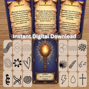 Psychic Development Oracle and Intuition Building Flashcard Set- 78 Oracle Cards,4 Sets of 18 Intuition Testing Flashcards, Digital Download