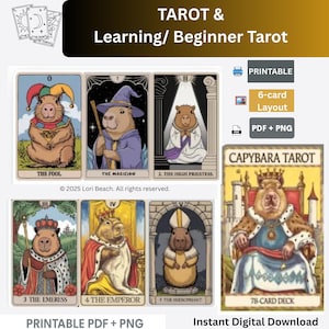Tarot, Unique Tarot Deck Instant Digital Download Capybara Tarot Deck 78 Cards Printable Tarot Oracle decks Print at Home
