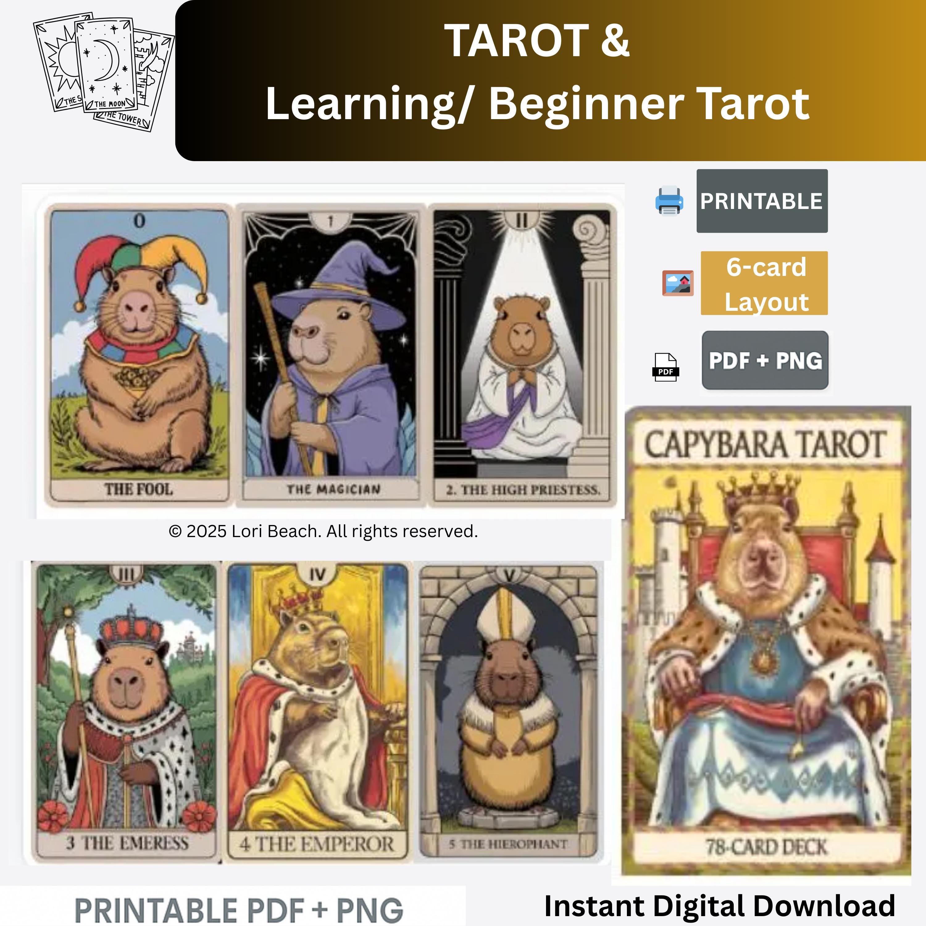 Capybara Tarot Deck: 78 Cards, Printable Oracle (digital Download