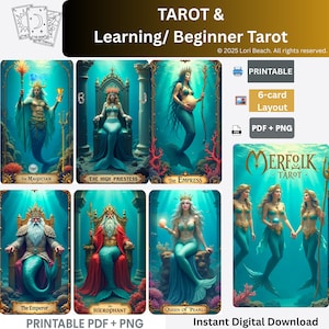 Tarot Digital Download 78-cards Mermaid Merfolk Tarot Deck, Print at home, Dual sided, Pre-aligned Digital Prints Merman Mermaid Theme Tarot