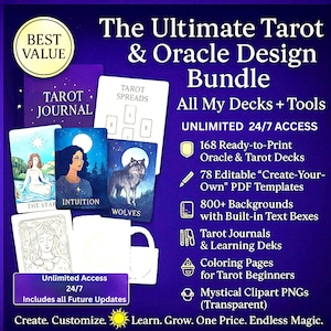 The Ultimate Tarot & Oracle Digital Bundle – 178 Decks + 800+ Backgrounds + 81 Editable PDF Templates + All Designs | Unlimited Access