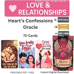Oracle Card Deck| Instant Digital Download| Tarot Companion| print at home| 72 messages Cards Front and back Cover Pre-Aligned to easy print