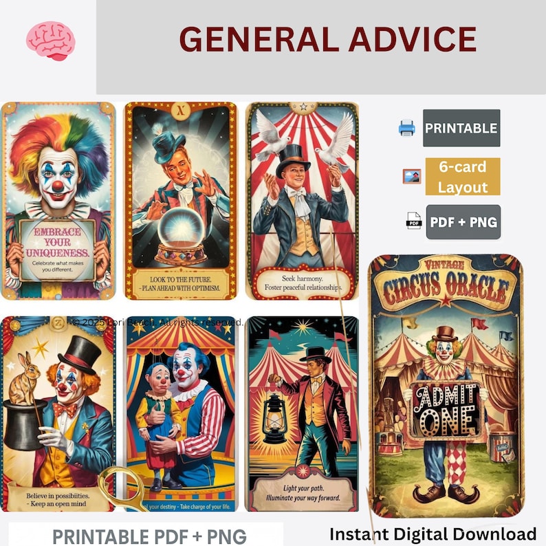 Vintage Circus Oracle Deck: 66 Printable Tarot Cards (digital Download ...