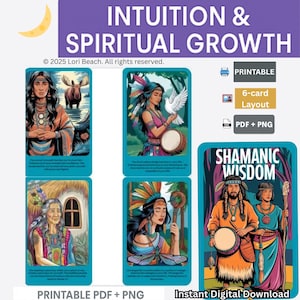 Digital Tarot Oracle Deck, Shamanic Wisdom Oracle 64- cards. Printable Instant Digital Download. PDF and Png Files. Dual Sided Pre-Aligned