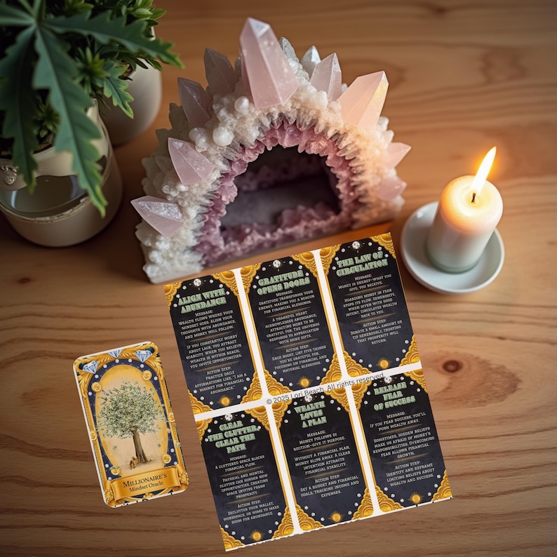 Finance and Wealth Building Oracle and Guide- Printable Oracle Deck, Instant Digital Download, Dual sided cards, Pre-aligned Tarot Companion Cards.