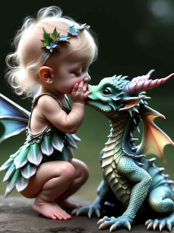 30 Baby Dragons and Fairy Children Kisses Posters 5x7 8x10 18 24 Posters to Download and Print at home or send to print shop Etsy Nederland