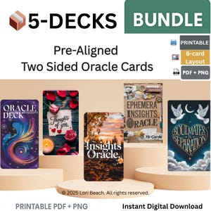 5 Oracle Decks Bundle- Instant Digital Download, Printable, Tarot Companion deck. Oracle Cards Dual sided Decks, Pre-aligned for easy print.