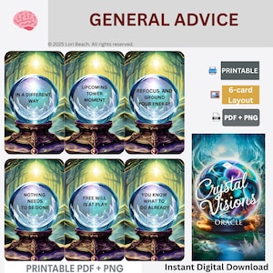 Oracle Cards Printable Tarot Companion Oracle card deck Instant Digital Download 80- Card Deck DIY Oracle Print Cut Use. Crystal Ball Cards