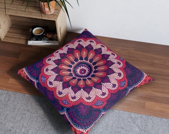 Boho Meditation Indian Mandala RelaxationTufted Floor Pillow, Square2 Sizes Best Gift for Husewarming, Birthday  Christmas Present