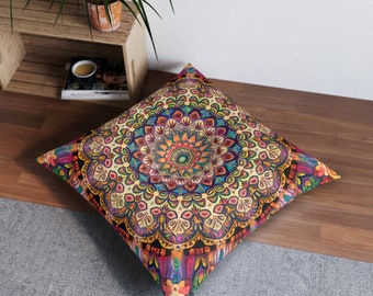 Boho Meditación Indian Mandala RelaxationTufted Floor Pillow, Square2 Tamaños El mejor regalo para Husewarming, Cumpleaños Regalo de Navidad