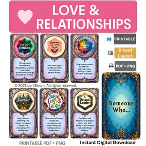 Digital Oracle Download 80 Card deck Relationship Tarot Companion Deck Instant download dual-sided deck Pre-Aligned Print, Description Cards