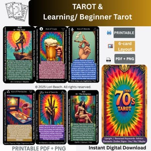Beginner Tarot Cards Digital Download 78 cards That 70's Tarot Deck, Print at home, Dual sided, Pre-aligned Digital Learning Tarot Beginners