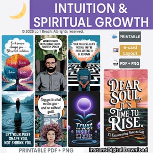 Oracle Card Deck| Dear Soul It&#39;s Time to Rise-72 Empowering notes to self | Message cards| Oracle| Tarot| Print| Instant Download|