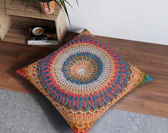 Boho Meditation Indian Mandala RelaxationTufted Floor Pillow, Square2 Sizes Best Gift for Husewarming, Birthday  Christmas Present