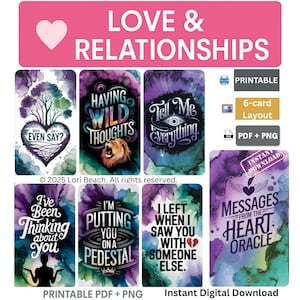 Digital Download Love Oracle Deck Instant Access- Messages from the Heart 78-Cards Dual Sided Pre-Aligned Easy to Print at Home in Minutes.