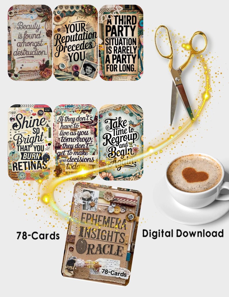 Ephemera Oracle, Junk Journal Deck, Oracle Card Set, Vintage Oracle, Printable Oracle, Digital Oracle, Oracle Deck PDF, Oracle Deck PNG, Oracle Guidance, Oracle Messages, Oracle Keywords, Oracle Insights, Oracle Ephemera
