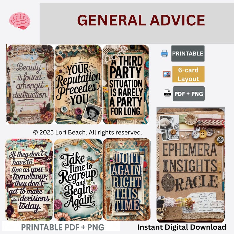 Ephemera Oracle, Junk Journal Deck, Oracle Card Set, Vintage Oracle, Printable Oracle, Digital Oracle, Oracle Deck PDF, Oracle Deck PNG, Oracle Guidance, Oracle Messages, Oracle Keywords, Oracle Insights, Oracle Ephemera