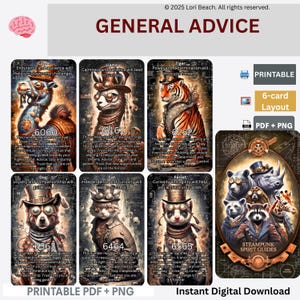 66-card Steampunk Spirit Guides Deck, Instant download, Stunning imagery and inspirational messages. numbers Printable, Tarot oracle cards