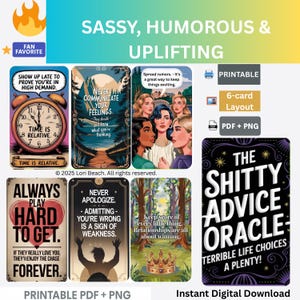 72 Card Oracle Deck, Tarot Deck Companion, Instant Digital Download, Printable, The Shitty Advice Oracle- Terrible Life Choices a Plenty
