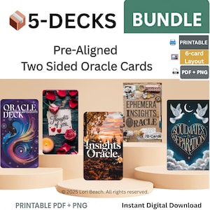 5 Oracle Decks Bundle- Instant Digital Download, Printable, Tarot Companion deck. Oracle Cards Dual sided Decks, Pre-aligned for easy print.