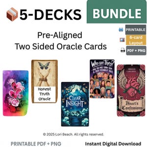 5 Oracle Decks Bundle- Instant Digital Download, Printable, Tarot Companion deck. Oracle Cards Dual sided Decks, Pre-aligned for easy print.