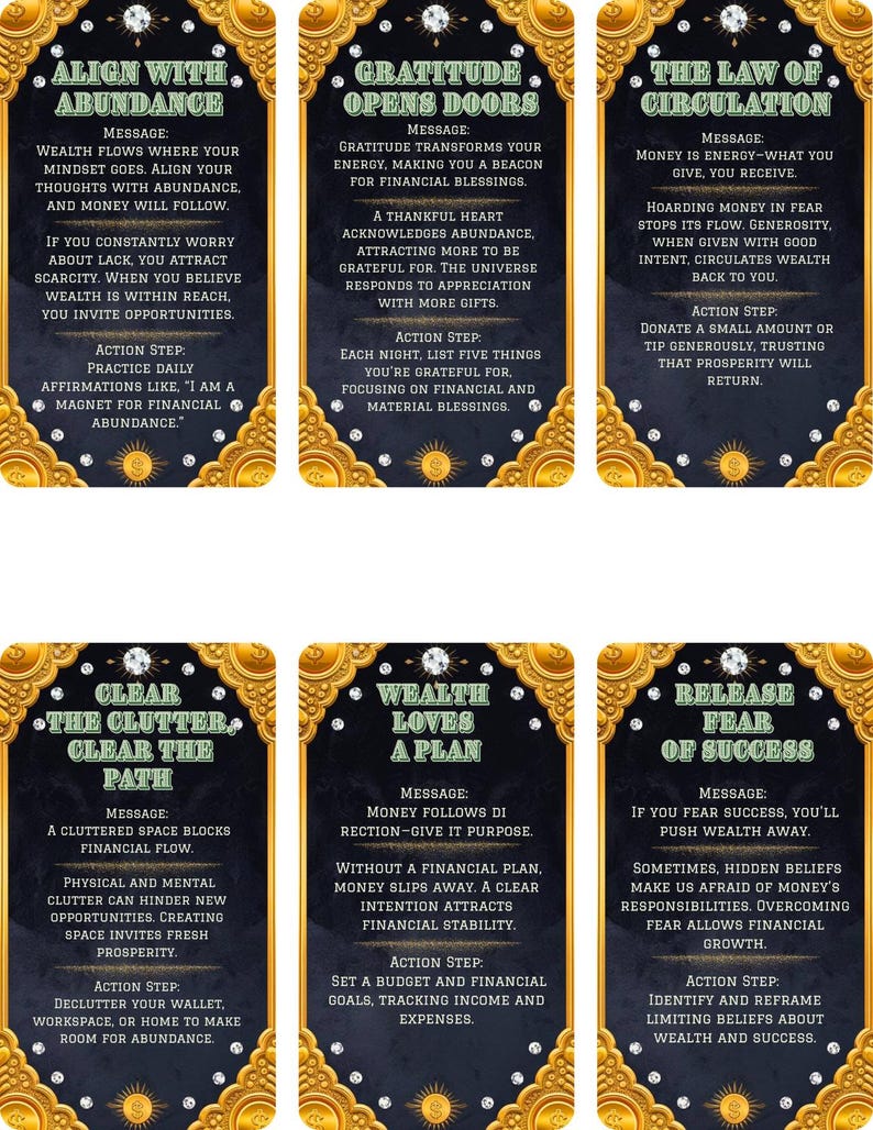 Finance and Wealth Building Oracle and Guide- Printable Oracle Deck, Instant Digital Download, Dual sided cards, Pre-aligned Tarot Companion Cards.