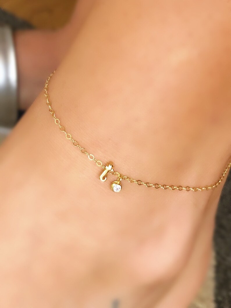 Initial Anklet Letter T Gold Rose Gold Sterling Silver Etsy