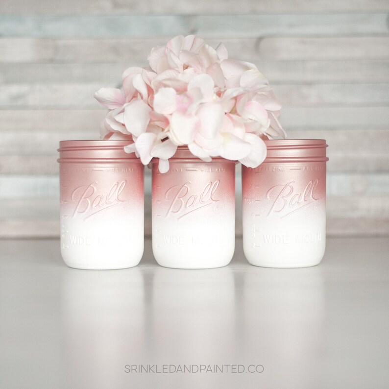 3 Rose Gold Glitter Vases Rose Gold and Ivory Ombre Painted Etsy