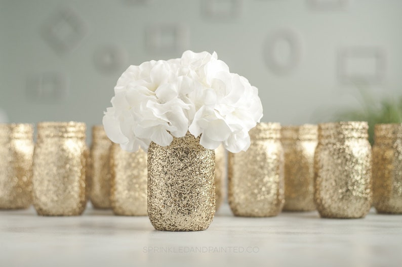 Set of 12 Gold Glitter Vases Gold Home Decor Gold Mason Etsy