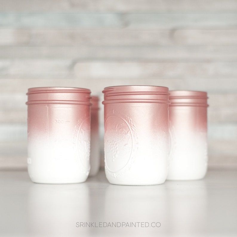 3 Rose Gold Glitter Vases Rose Gold and Ivory Ombre Painted Etsy