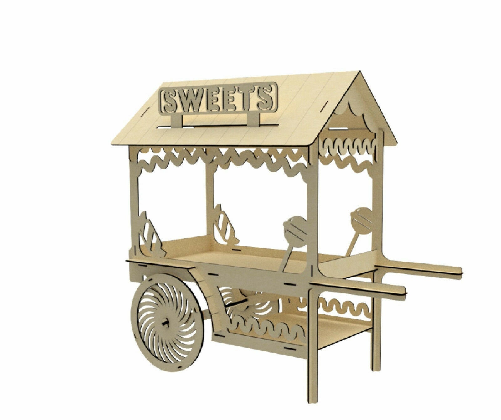 Kit para hacer carrito de chuches de madera DM para candy bar mesa dulce.  Medidas:44cm de alto x 35 cm de ancho x 20 cm de fondo : :  Juguetes y juegos