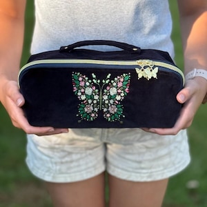 Open Flat Makeup Bag: velvet embroidered butterfly