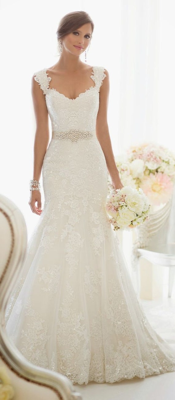 Ivory fit and flare wedding dress hotsell