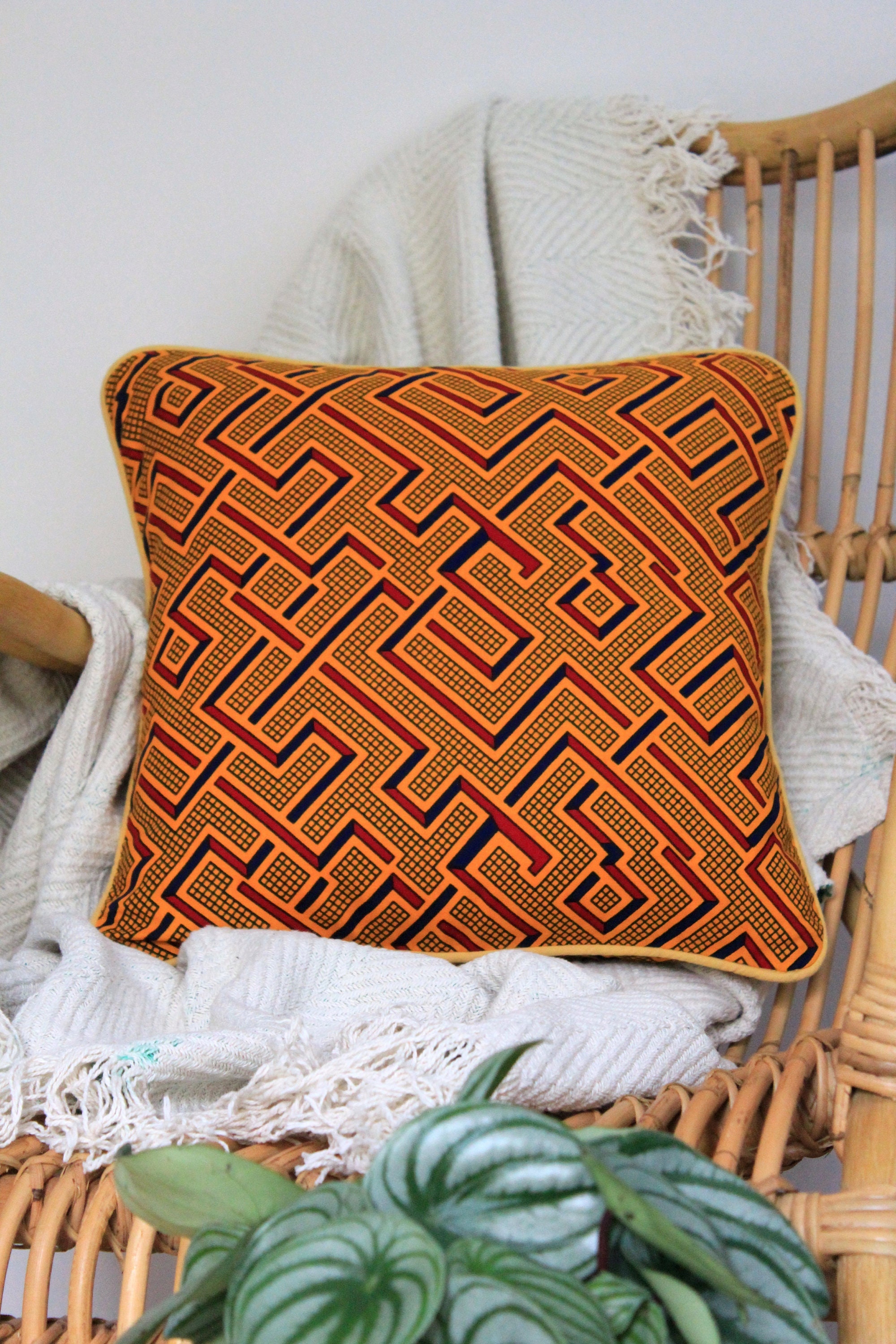 Coussin Wax Jaunet et Bleu Kasoa