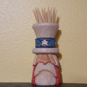 Uncle Sam Toothpick Holder-Wood Carving-Whimsical Red White and Blue Americana