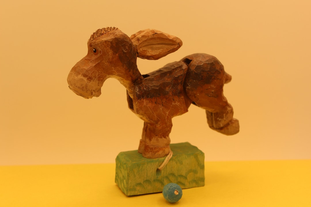 Carved Wooden Donkey/jackassmechanical Folkart Kicking Etsy
