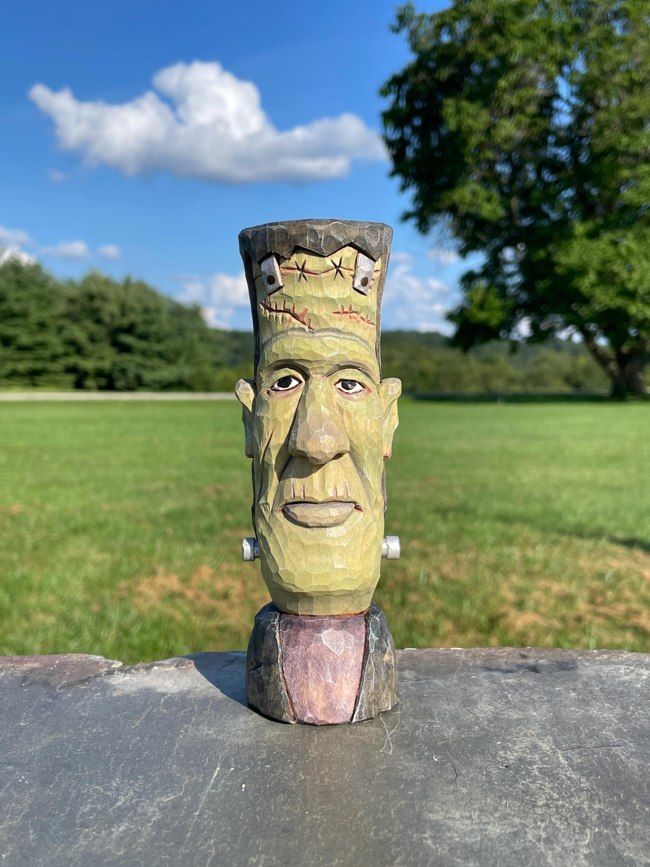 彫刻 FRANK SCHIRMAN1972 No.4496 Hand Carved Wooden Frankenstein-halloween Scary Monster - Etsy