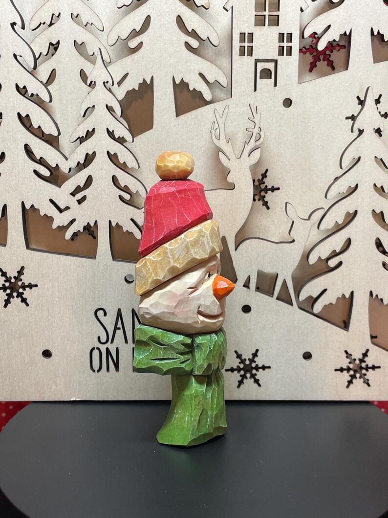 Snowman Wood Carving Ornamentwooden Snowman Carvingchristmas Tree