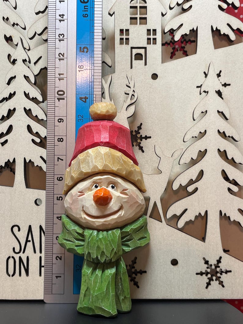 Snowman Wood Carving Ornamentwooden Snowman Carvingchristmas Tree