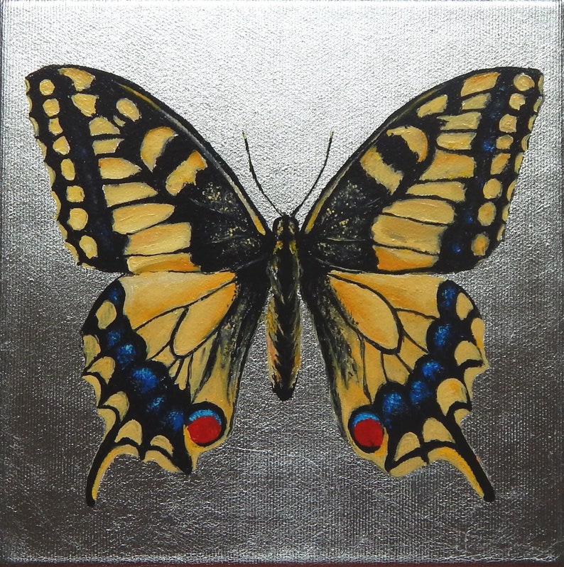 Yellow Butterfly Wall Art Silver Leaf Painting Insect Wall Art Oil Painting On Canvas Original Butterfly Painting Original Butterfly Gift Painting Art Collectibles Evamusic Rs