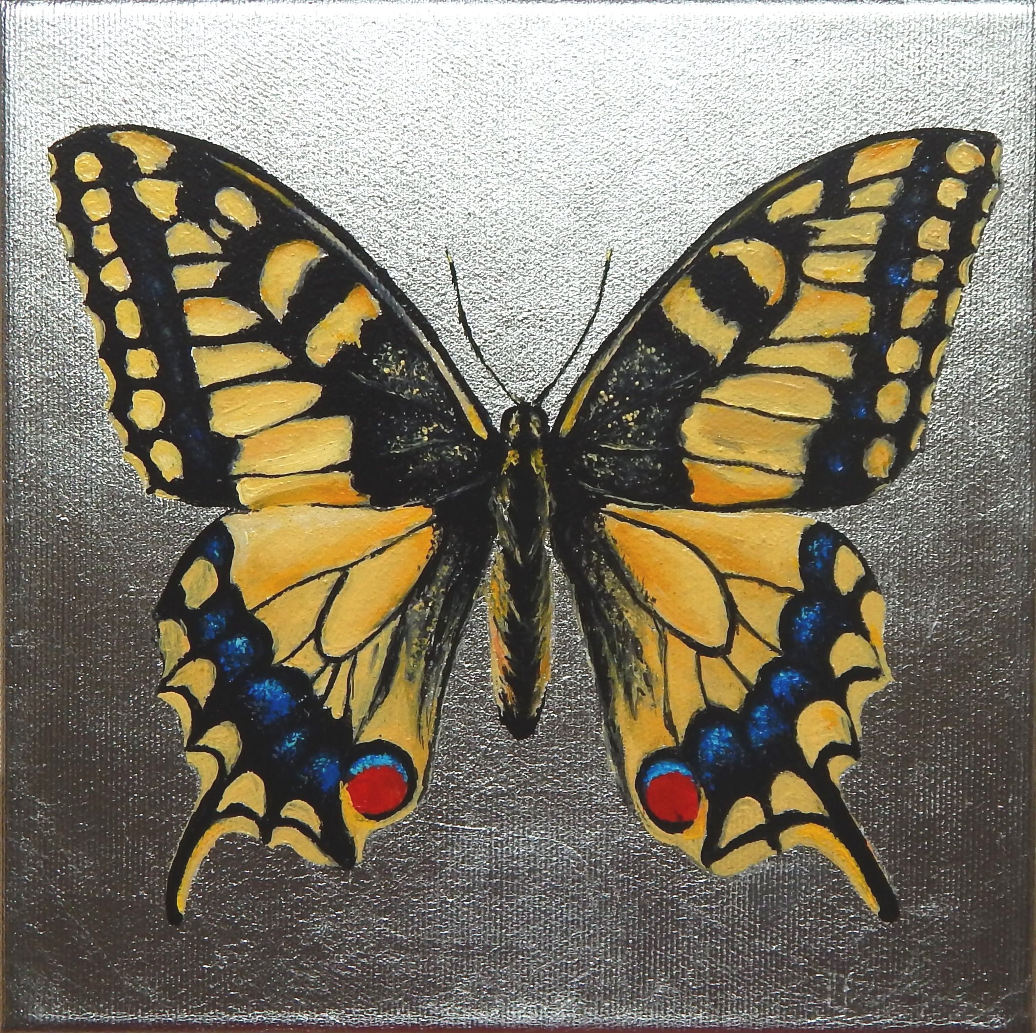 Yellow Butterfly Wall Art Original Artwork Silver Leaf Etsy