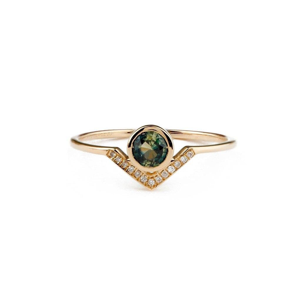 Saffron Natural Green Sapphire Engagement Ring Round Cut image 0