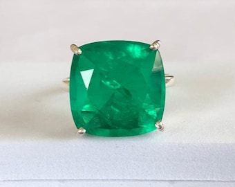 Smaragd Ring, Sterling Silber Ring, grüner Smaragd Ring, Kissen Grüner Smaragd Ring, Smaragd Edelstein Ring, Ring für Geschenk
